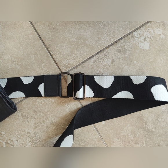 Black Leather CROSSBODY HAND BAG Polka Dot Adjustable Strap 4 Pockets Ear Japan - Picture 9 of 16